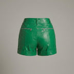 Women’s Olive Green Lambskin Leather Shorts