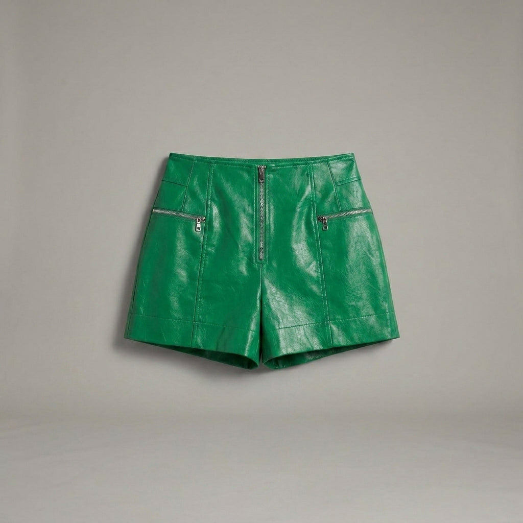 Women’s Olive Green Lambskin Leather Shorts