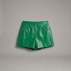 Women’s Olive Green Lambskin Leather Shorts