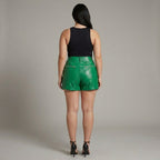 Women’s Olive Green Lambskin Leather Shorts