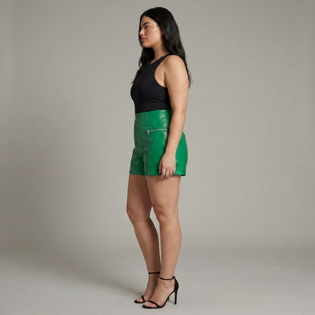 Women’s Olive Green Lambskin Leather Shorts