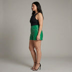 Women’s Olive Green Lambskin Leather Shorts