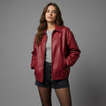 Women’s Oversized Red Leather Bomber Jacket