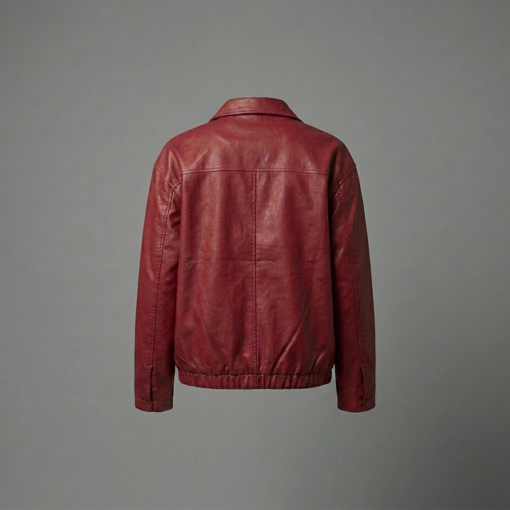 Women’s Oversized Red Leather Bomber Jacket
