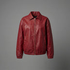 Women’s Oversized Red Leather Bomber Jacket