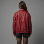 Women’s Oversized Red Leather Bomber Jacket