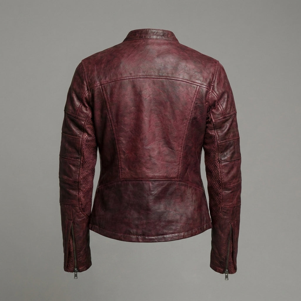 Women’s Oxblood Leather Moto Motorcycle Jacket