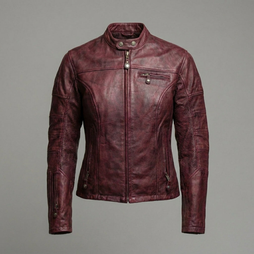 Women’s Oxblood Leather Moto Motorcycle Jacket