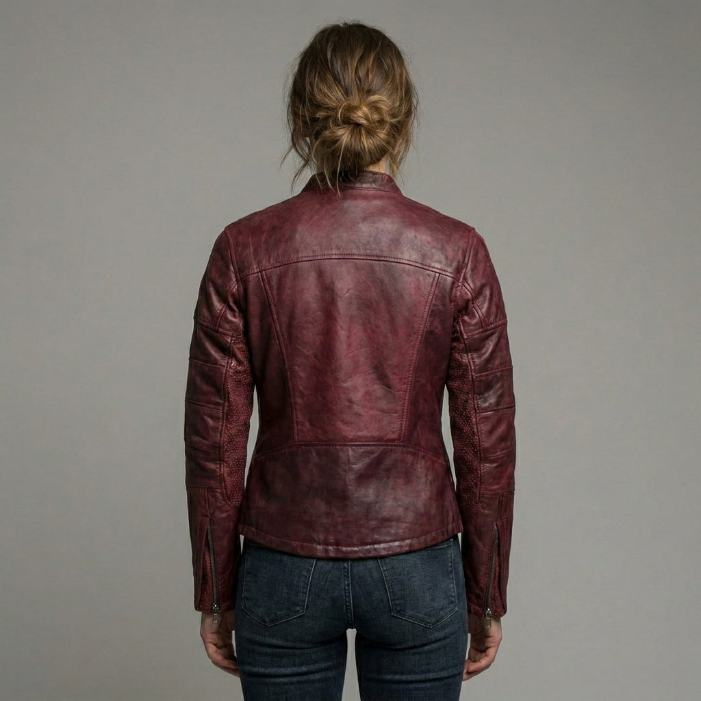 Women’s Oxblood Leather Moto Motorcycle Jacket