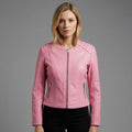 Women’s Pink Collarless Biker Moto Jacket