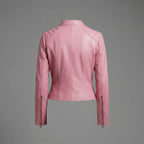Women’s Pink Collarless Biker Moto Jacket