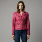 Women’s Pink Lambskin Leather Biker Jacket