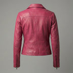 Women’s Pink Lambskin Leather Biker Jacket
