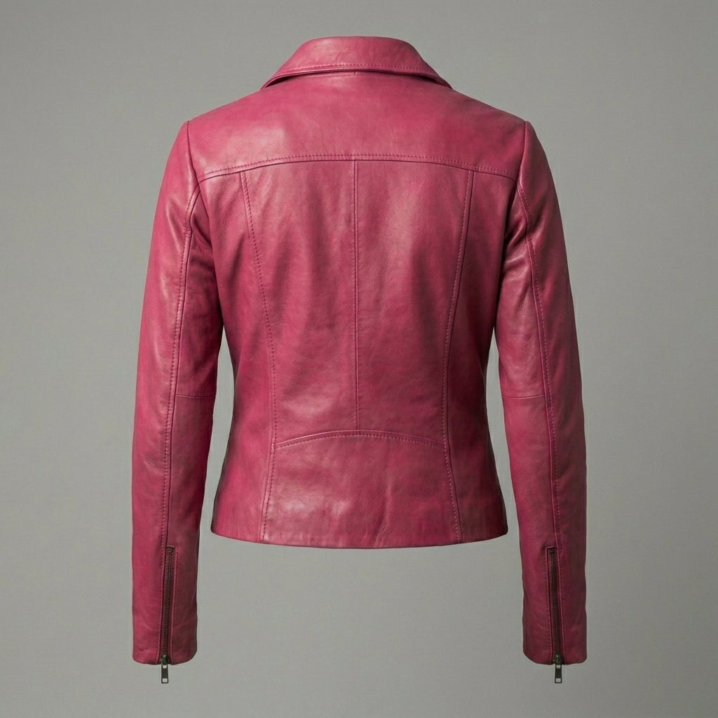 Women’s Pink Lambskin Leather Biker Jacket
