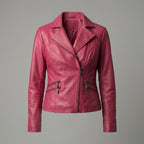 Women’s Pink Lambskin Leather Biker Jacket