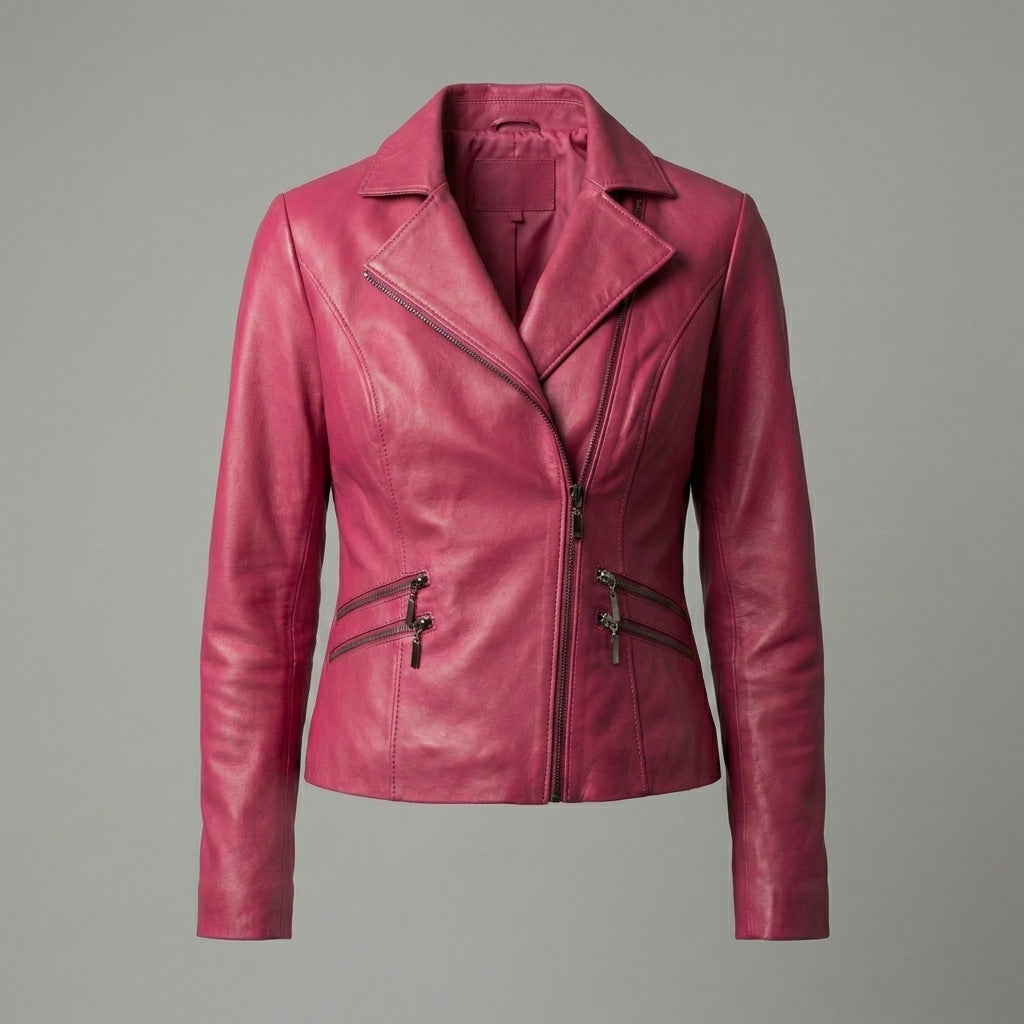 Women’s Pink Lambskin Leather Biker Jacket