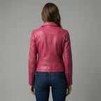Women’s Pink Lambskin Leather Biker Jacket