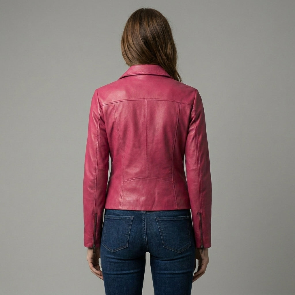 Women’s Pink Lambskin Leather Biker Jacket