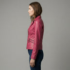 Women’s Pink Lambskin Leather Biker Jacket