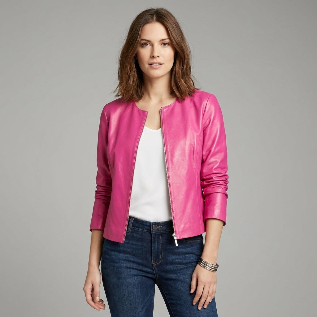 Women’s Plus Size Pink Faux Leather Biker Jacket