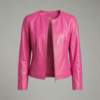 Women’s Plus Size Pink Faux Leather Biker Jacket