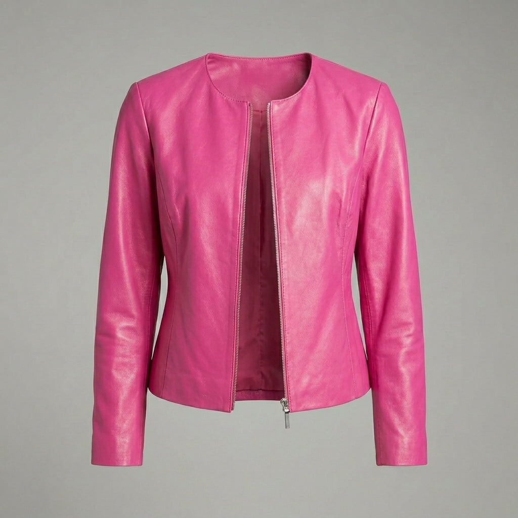 Women’s Plus Size Pink Faux Leather Biker Jacket