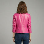 Women’s Plus Size Pink Faux Leather Biker Jacket