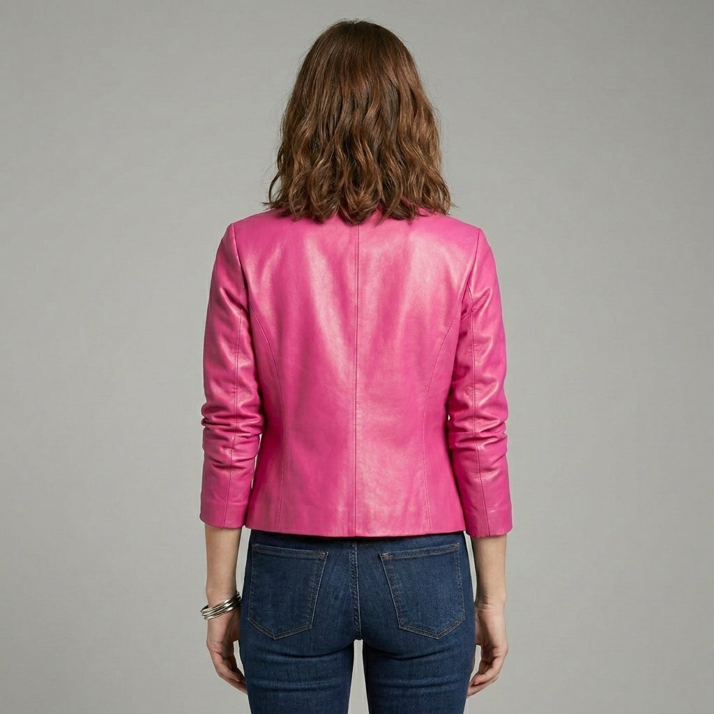 Women’s Plus Size Pink Faux Leather Biker Jacket