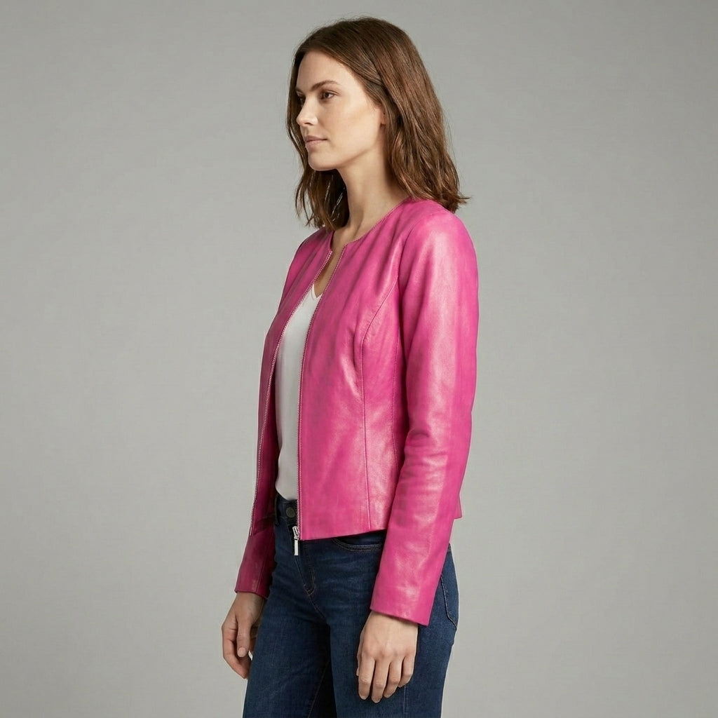 Women’s Plus Size Pink Faux Leather Biker Jacket