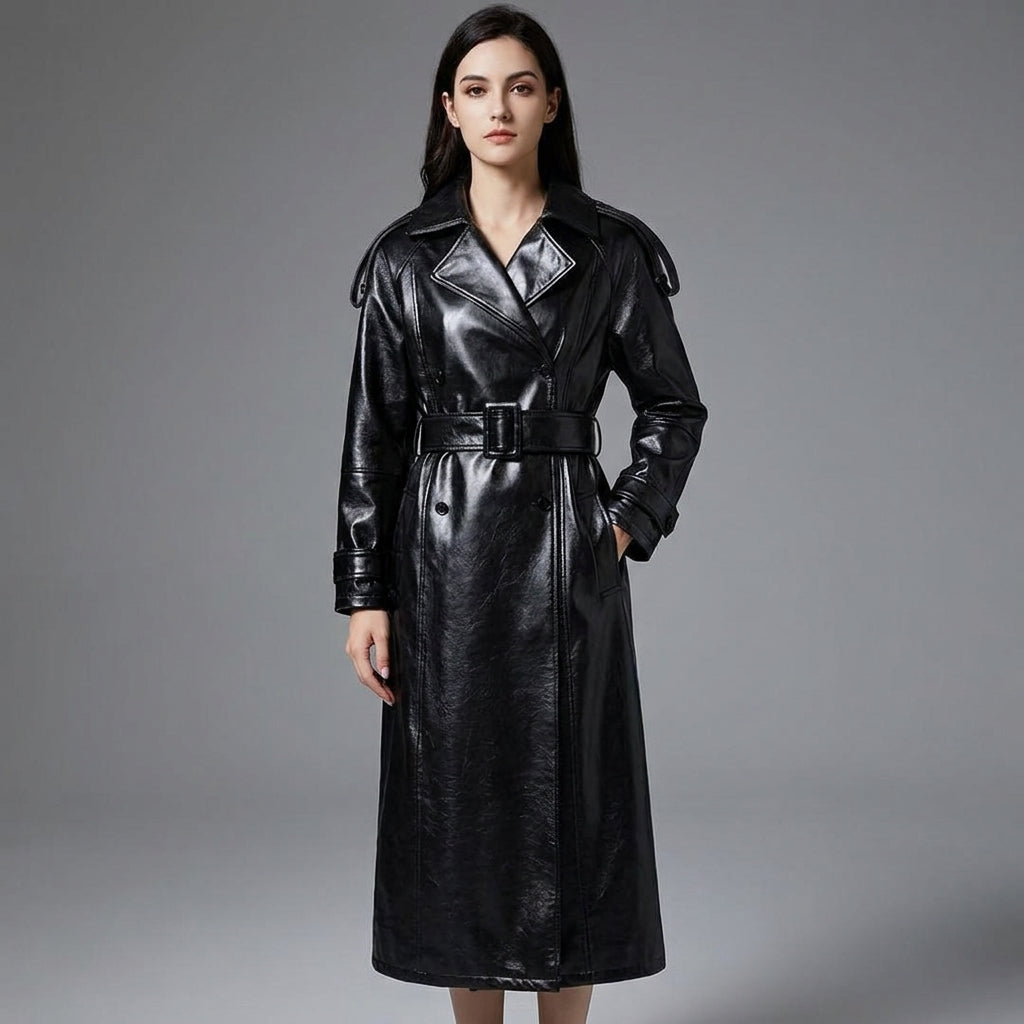 Women’s Premium Genuine Leather Trench Coat