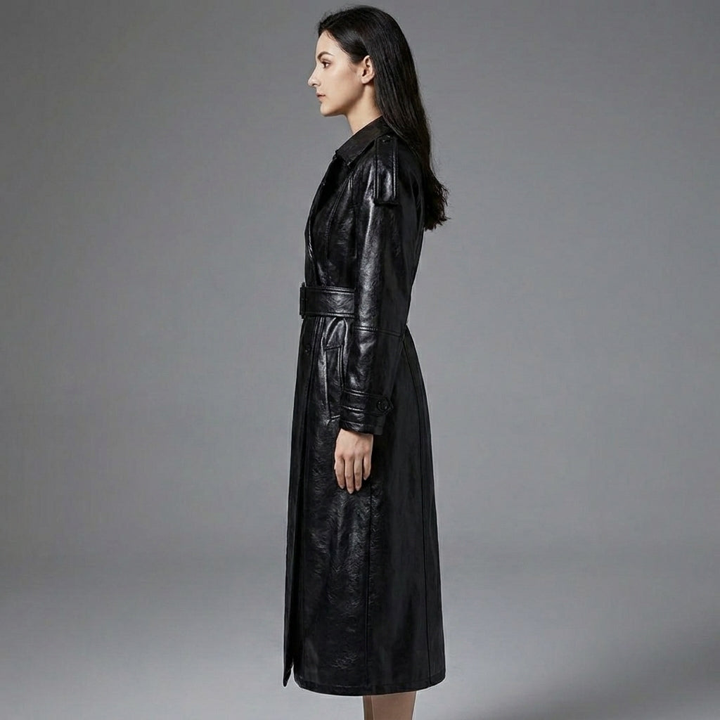 Women’s Premium Genuine Leather Trench Coat