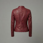 Women’s Premium Lambskin Leather Jacket with Quilted Side Panels & Stand-Up Collar