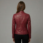 Women’s Premium Lambskin Leather Jacket with Quilted Side Panels & Stand-Up Collar