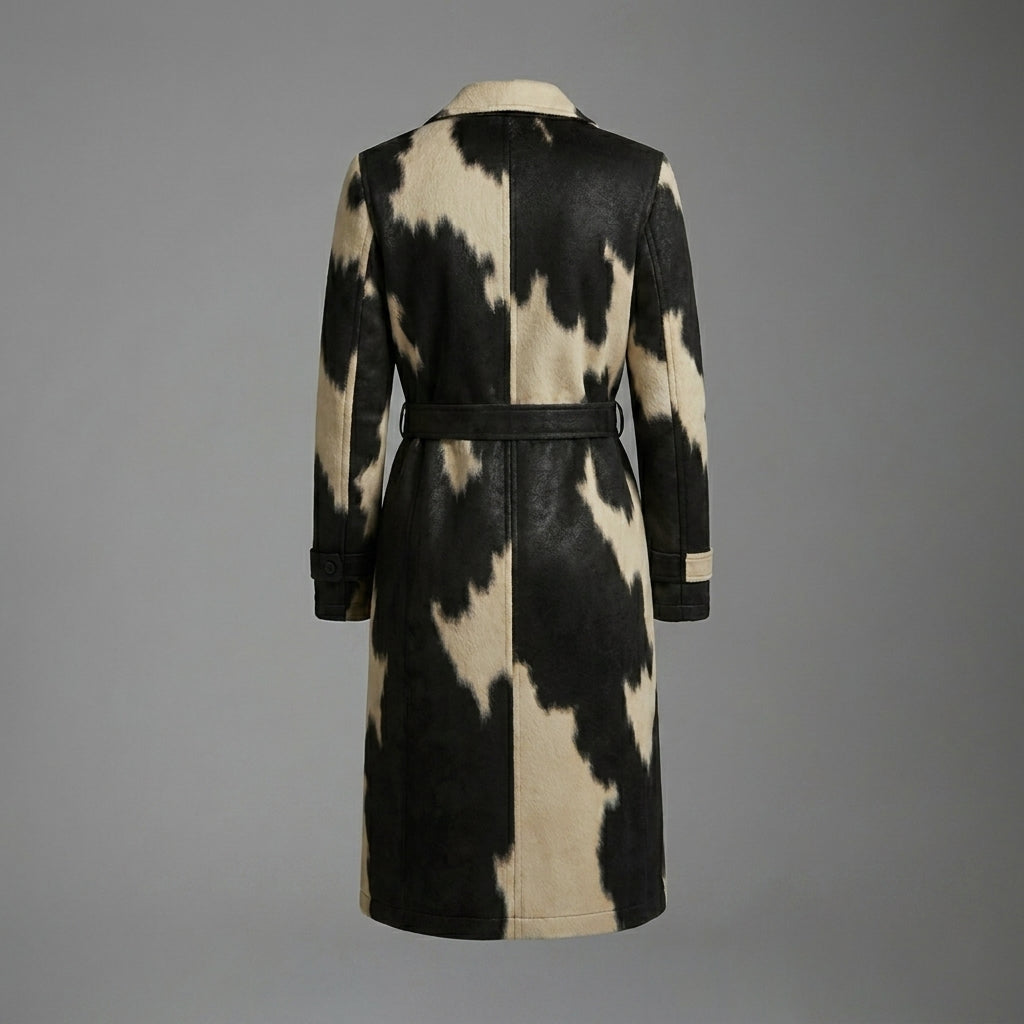 Women’s Premium Real Cowhide Leather Hair-On Trench Coat