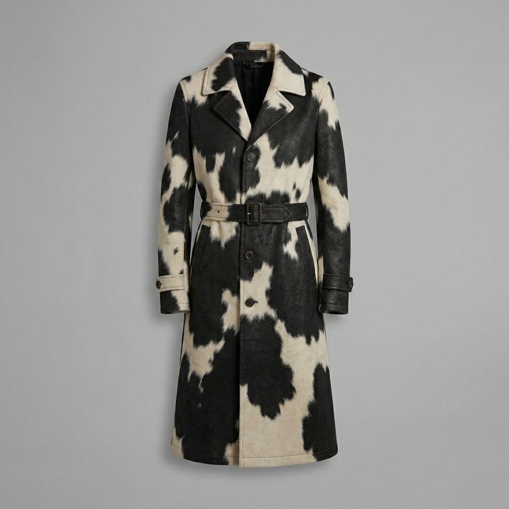 Women’s Premium Real Cowhide Leather Hair-On Trench Coat
