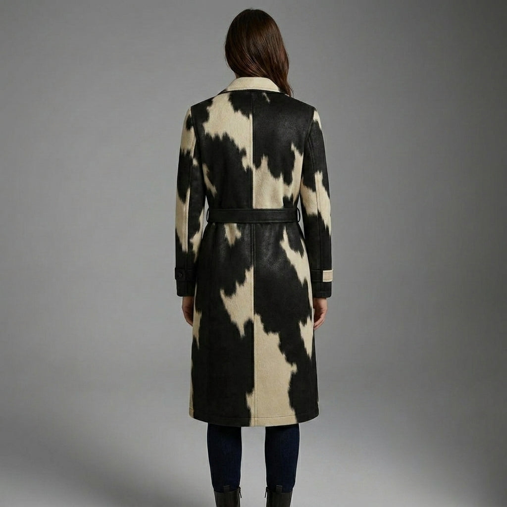 Women’s Premium Real Cowhide Leather Hair-On Trench Coat