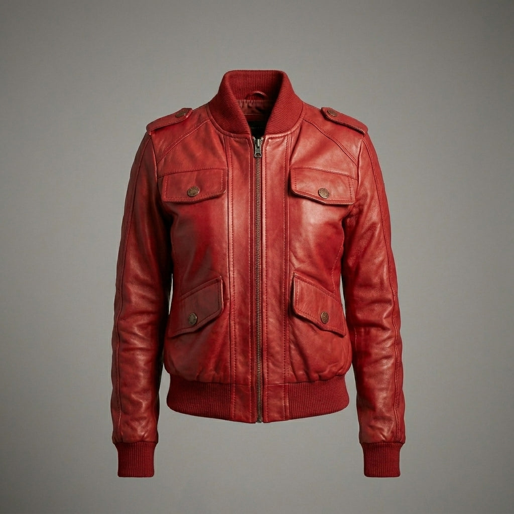 Women’s Premium Red Lambskin Leather Moto Jacket