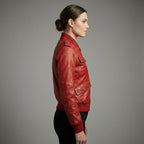 Women’s Premium Red Lambskin Leather Moto Jacket