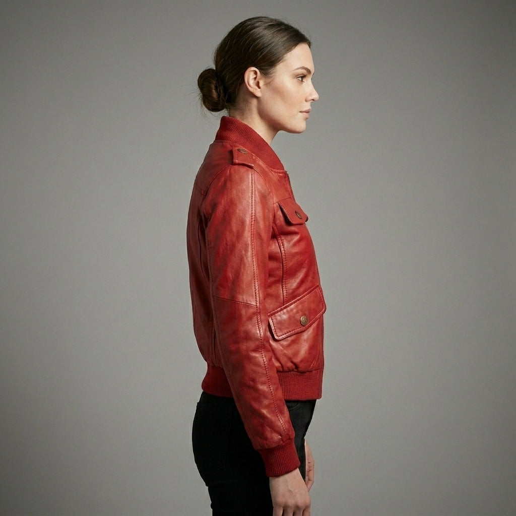 Women’s Premium Red Lambskin Leather Moto Jacket