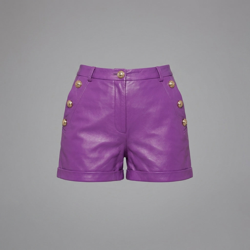 Women’s Purple High-Waisted Natural Leather Shorts