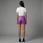 Women’s Purple High-Waisted Natural Leather Shorts