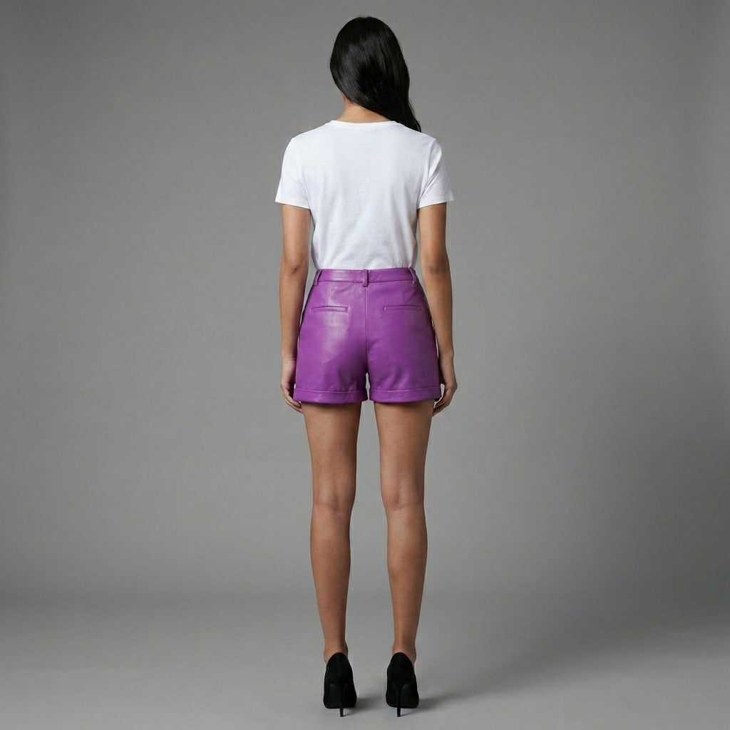 Women’s Purple High-Waisted Natural Leather Shorts