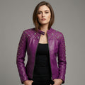 Women’s Purple Leather Biker Jacket