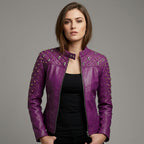 Women’s Purple Leather Biker Jacket