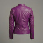 Women’s Purple Leather Biker Jacket