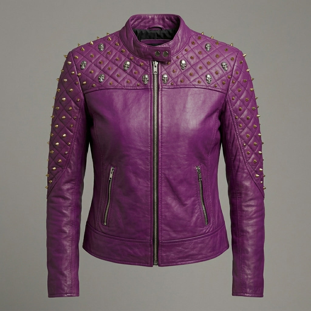 Women’s Purple Leather Biker Jacket