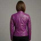 Women’s Purple Leather Biker Jacket