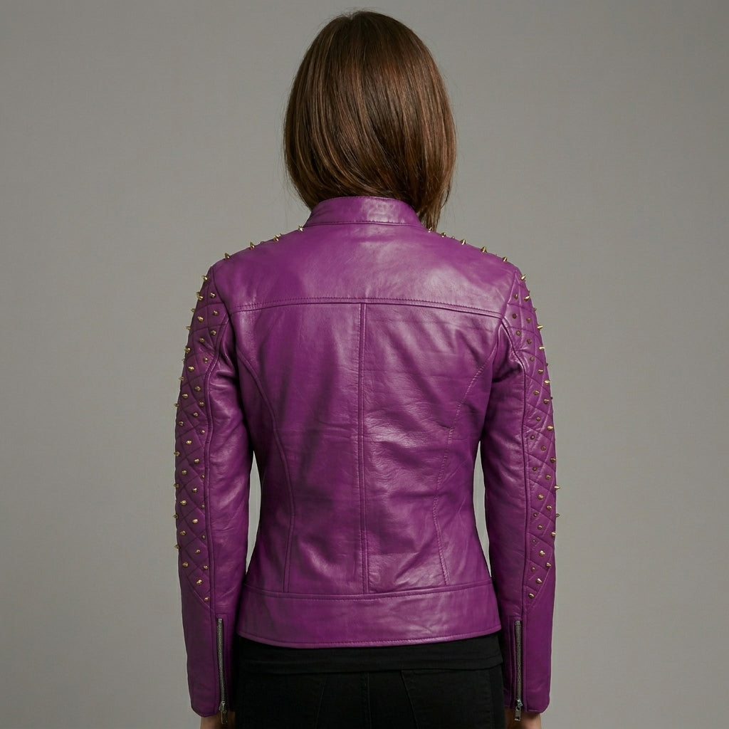 Women’s Purple Leather Biker Jacket