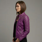 Women’s Purple Leather Biker Jacket