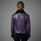Women’s Purple Shearling Leather Jacket with Black Fur & Silver Hardware